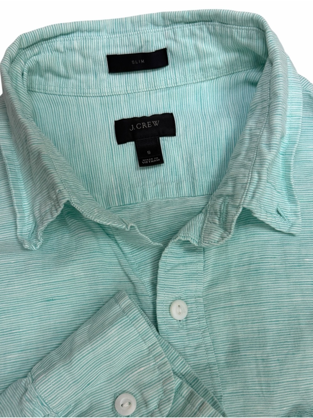 J Crew Baird McNutt Linen Shirt Mens Small Green Irish Long Sleeve Button Down